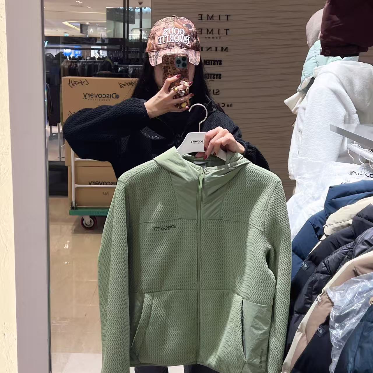 韓國 Discovery Women's Jacquard Fleece Hooded Jacket【DY075】