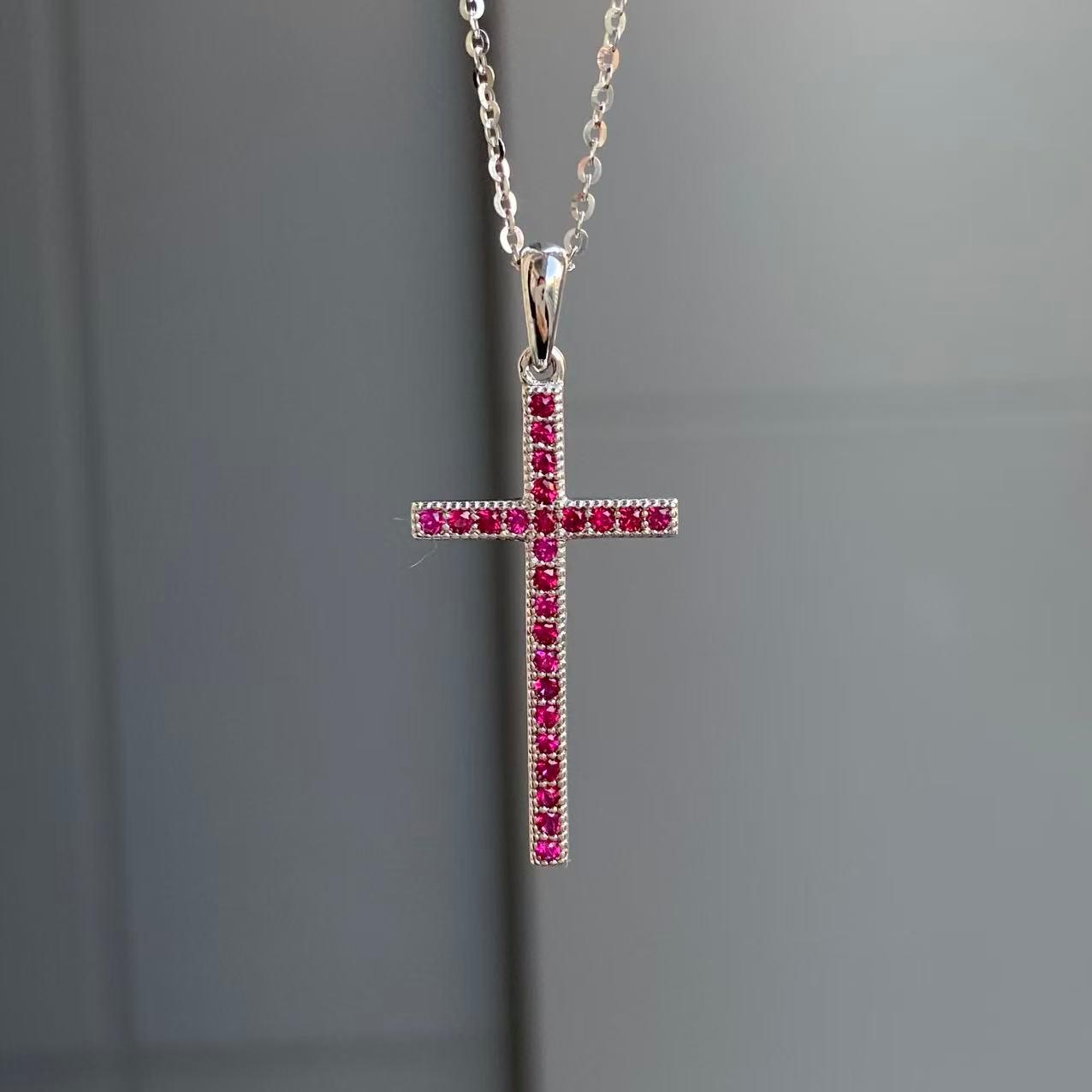 日本直送 精緻紅寶石十字架項鍊【JS401】