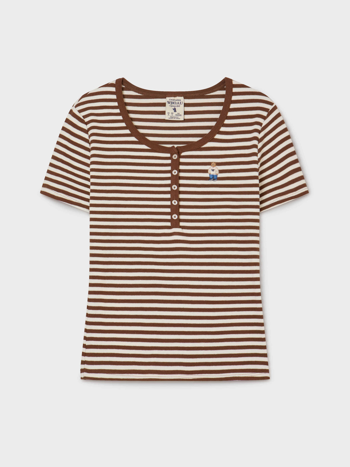 韓國 WhoAU Steve Ribbed Henry Neck T-shirt【WA269】