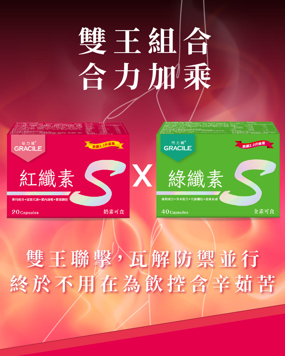 倍力纖 紅纖素20粒+綠纖素40粒【SA071】