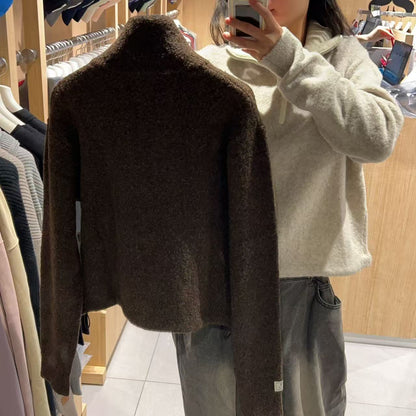 韓國 Satur (W) Crop Half Neck Fleece Knit Zip-Up【SR164】
