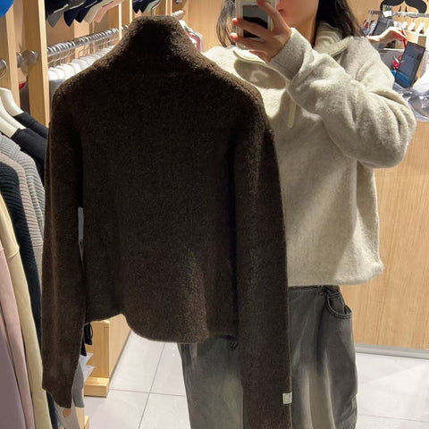 韓國 Satur (W) Crop Half Neck Fleece Knit Zip-Up【SR164】