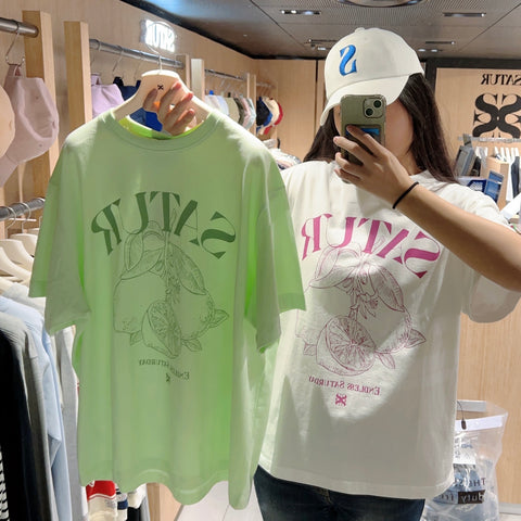 韓國 Satur Capri Citron Drawing Summer Graphic T-Shirt【SR098】