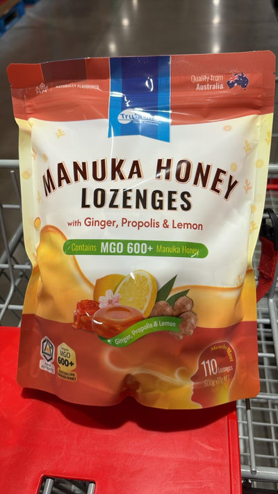 日本Costco True Blue 生薑,檸檬,蜂膠咽喉糖 MGO 600+ 600g Exp 2027.07 使用AMHA認證的澳大利亞產麥盧卡蜂蜜 澳洲製造【CJ175】