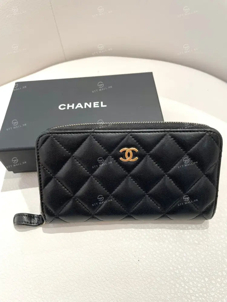 二手Chanel 黑色羊皮拉鍊銀包 【JS516】 一般商品