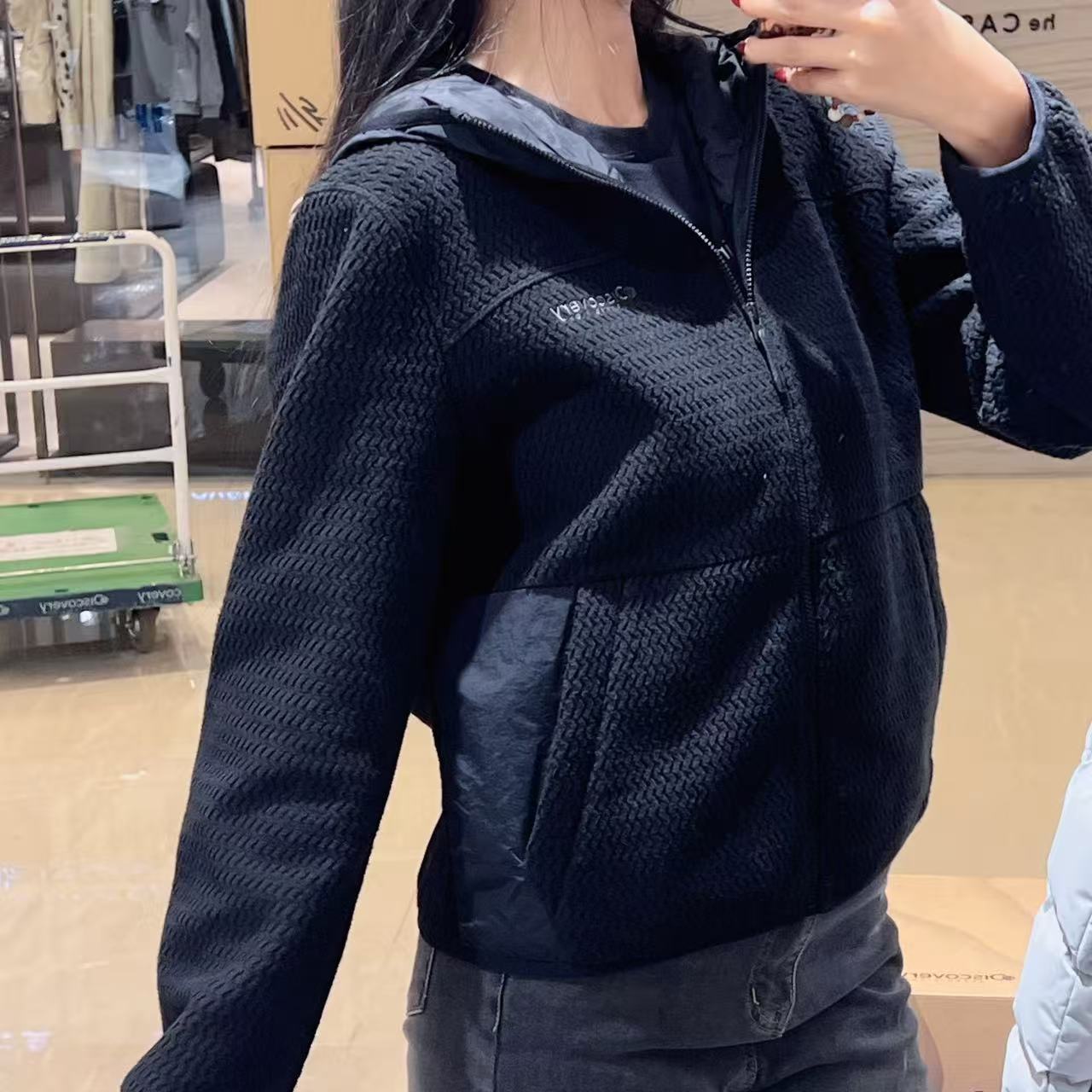 韓國 Discovery Women's Jacquard Fleece Hooded Jacket【DY075】