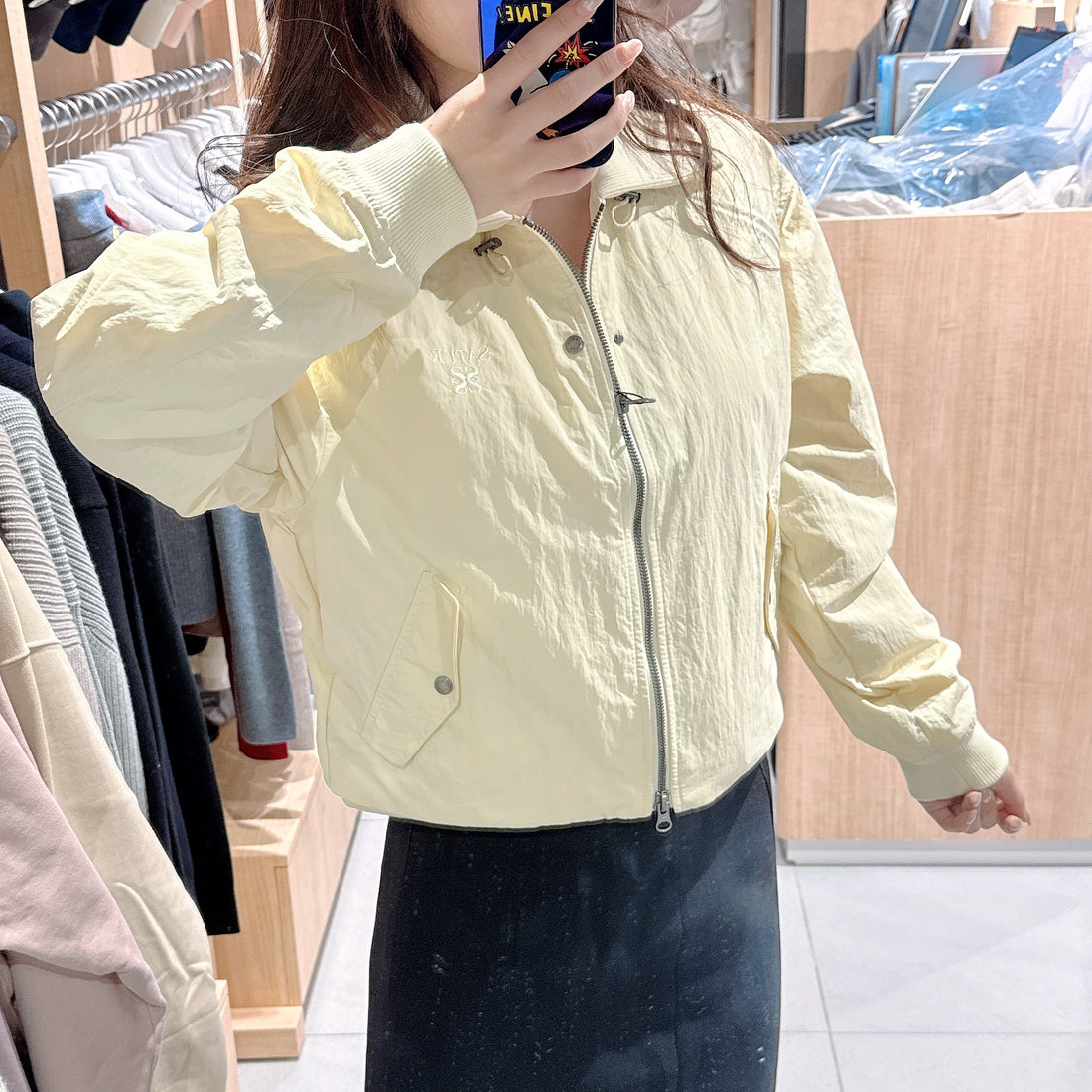 韓國 Satur (W) Maroon Nylon Crop Bomber Jacket【SR130】