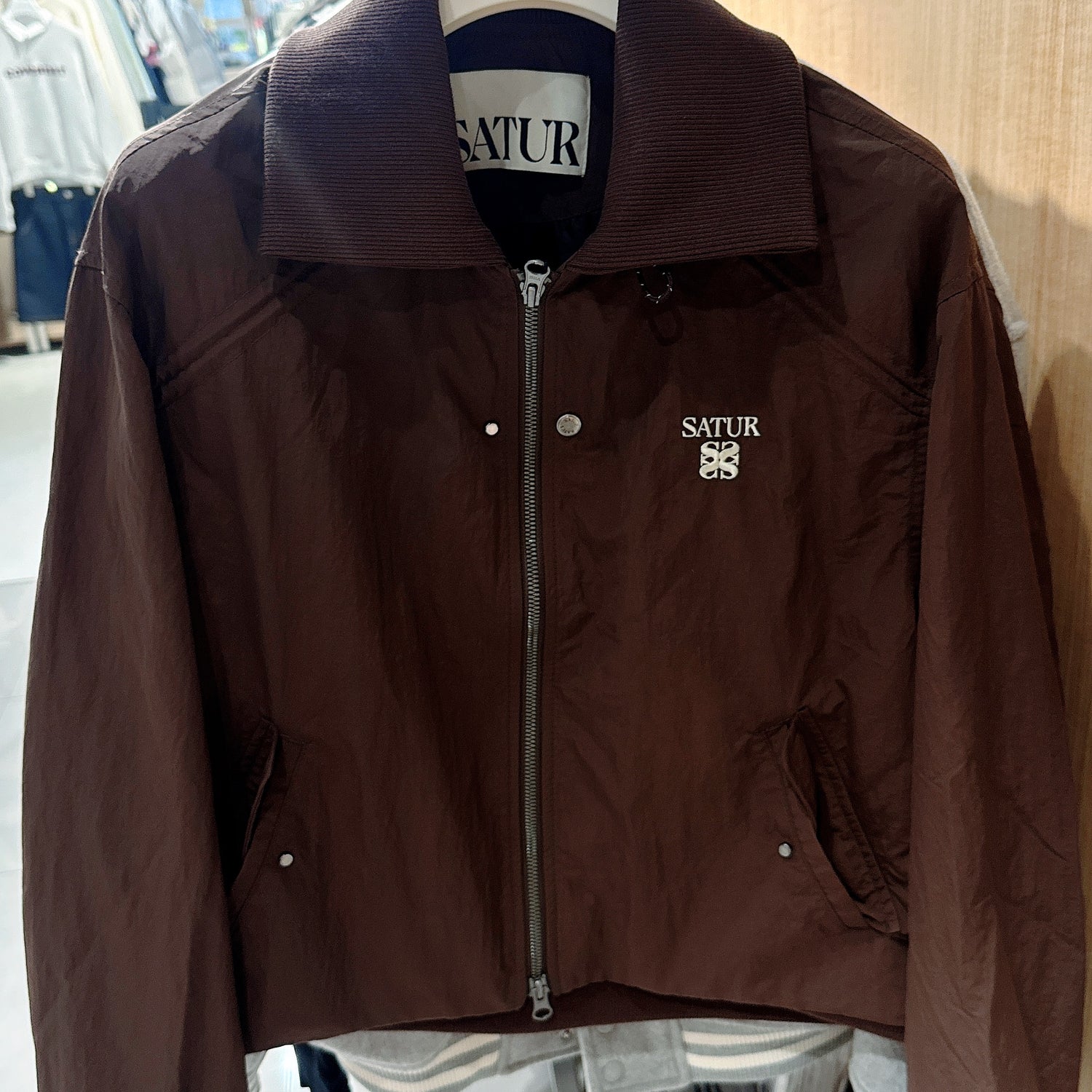 韓國 Satur (W) Maroon Nylon Crop Bomber Jacket【SR130】