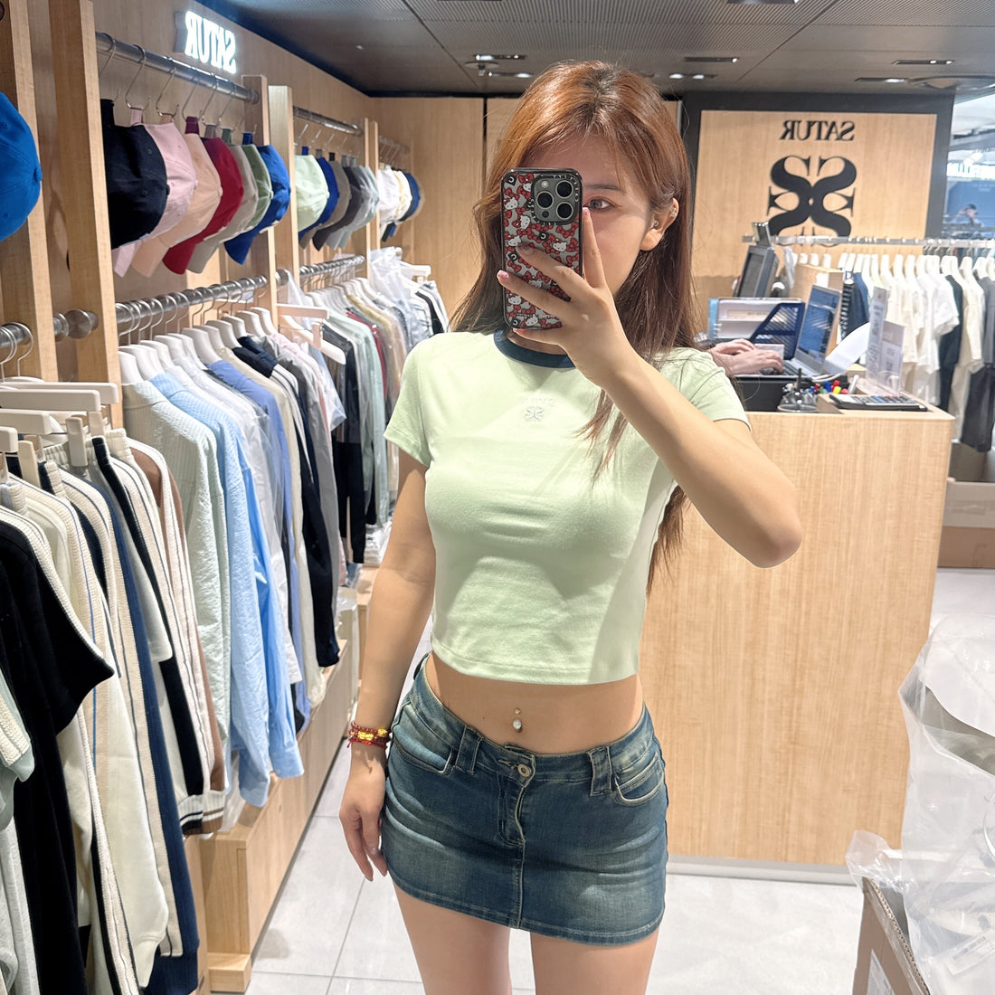 韓國 Satur Apero Crop Ringer Short Sleeve T-Shirt【SR105】