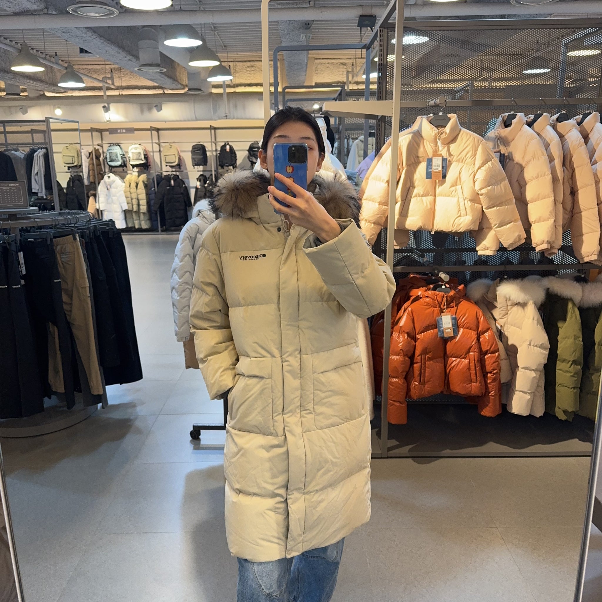 韓國 Discovery Women's Goose Down Long Padding Padded Long Down Fin Raccoon Fur Jacket (鵝絨)【DY197】