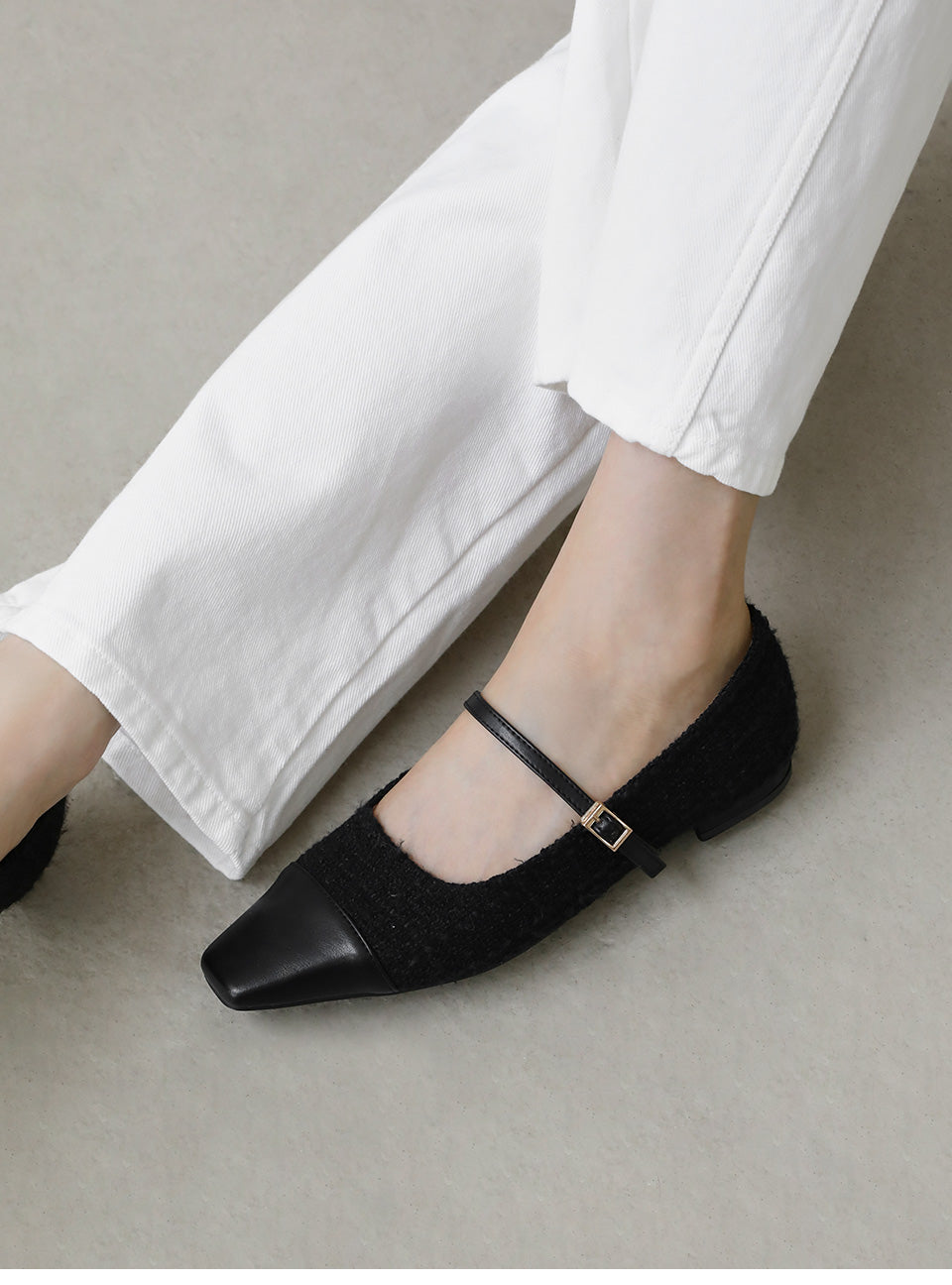 韓國 Sappun Lowell's Tweed Mary Jane Flats (1cm)【AU027】