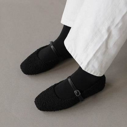 韓國 Sappun Dione Fur-lined Mary Jane Flats (1cm)【AU042】
