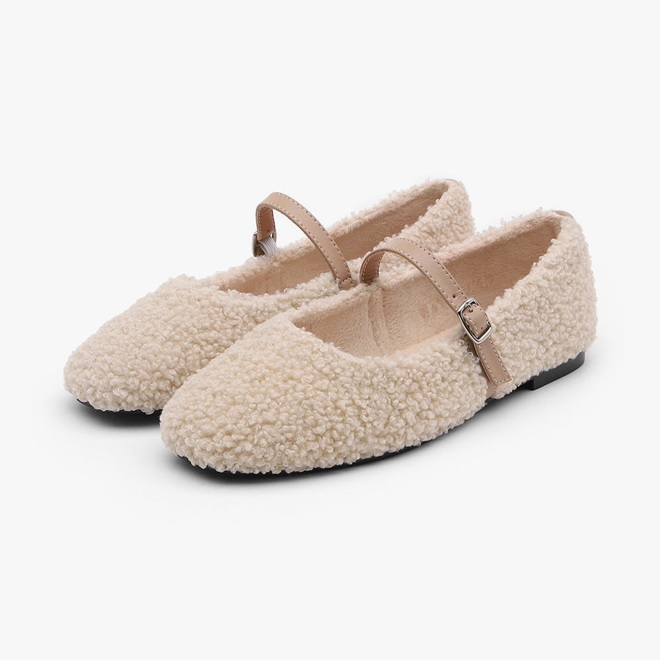 韓國 Sappun Dione Fur-lined Mary Jane Flats (1cm)【AU042】