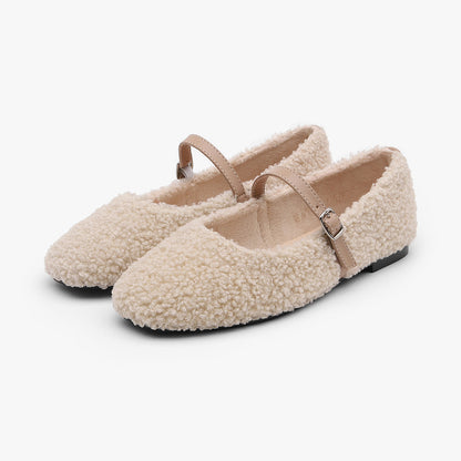 韓國 Sappun Dione Fur-lined Mary Jane Flats (1cm)【AU042】