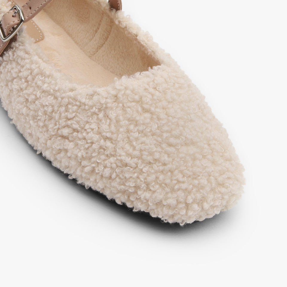 韓國 Sappun Dione Fur-lined Mary Jane Flats (1cm)【AU042】