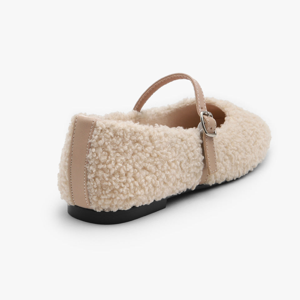韓國 Sappun Dione Fur-lined Mary Jane Flats (1cm)【AU042】