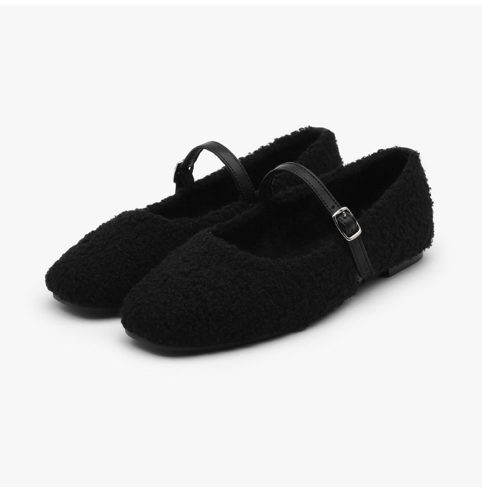 韓國 Sappun Dione Fur-lined Mary Jane Flats (1cm)【AU042】