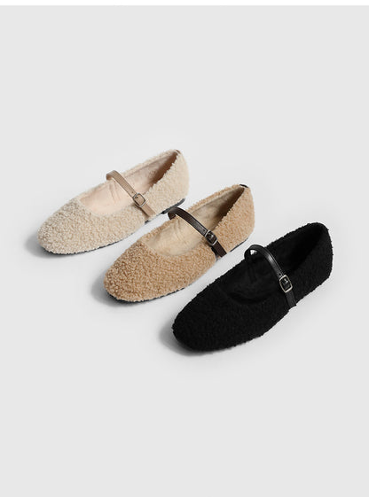 韓國 Sappun Dione Fur-lined Mary Jane Flats (1cm)【AU042】