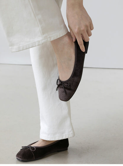 韓國 Sappun Aubrey Ribbon Velvet Flats (1cm)【AU021】
