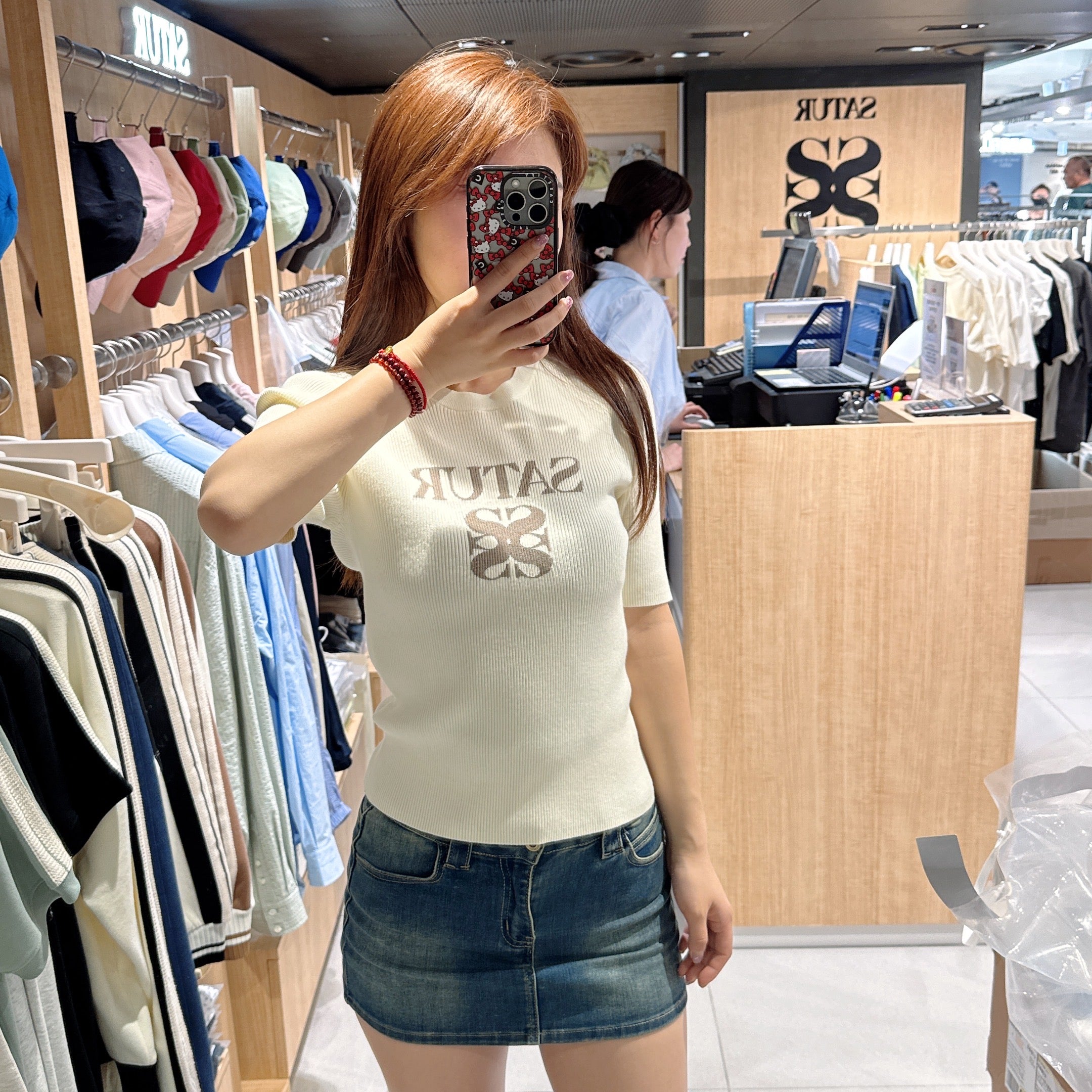 韓國 Satur Knitted short-sleeved T-shirt【SR121】