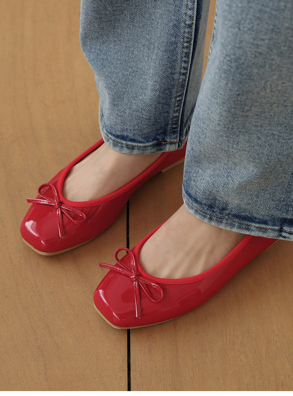 韓國 Sappun Erino Enamel Ribbon Flats (1cm)【AU032】