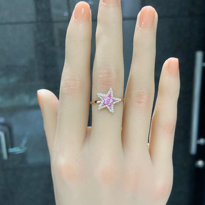 日本直送 粉藍寶海星鑽石戒指【JS379】