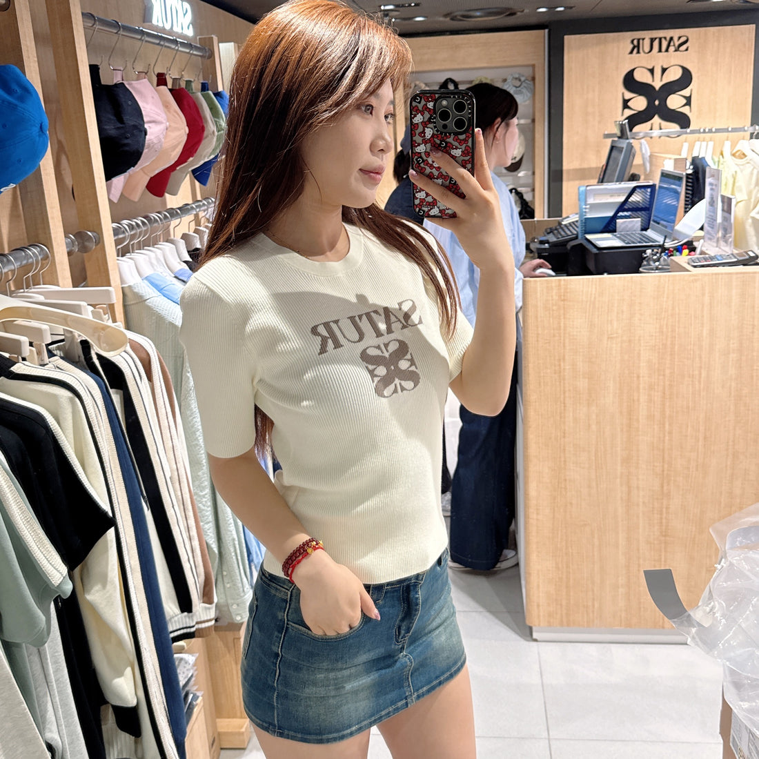 韓國 Satur Knitted short-sleeved T-shirt【SR121】