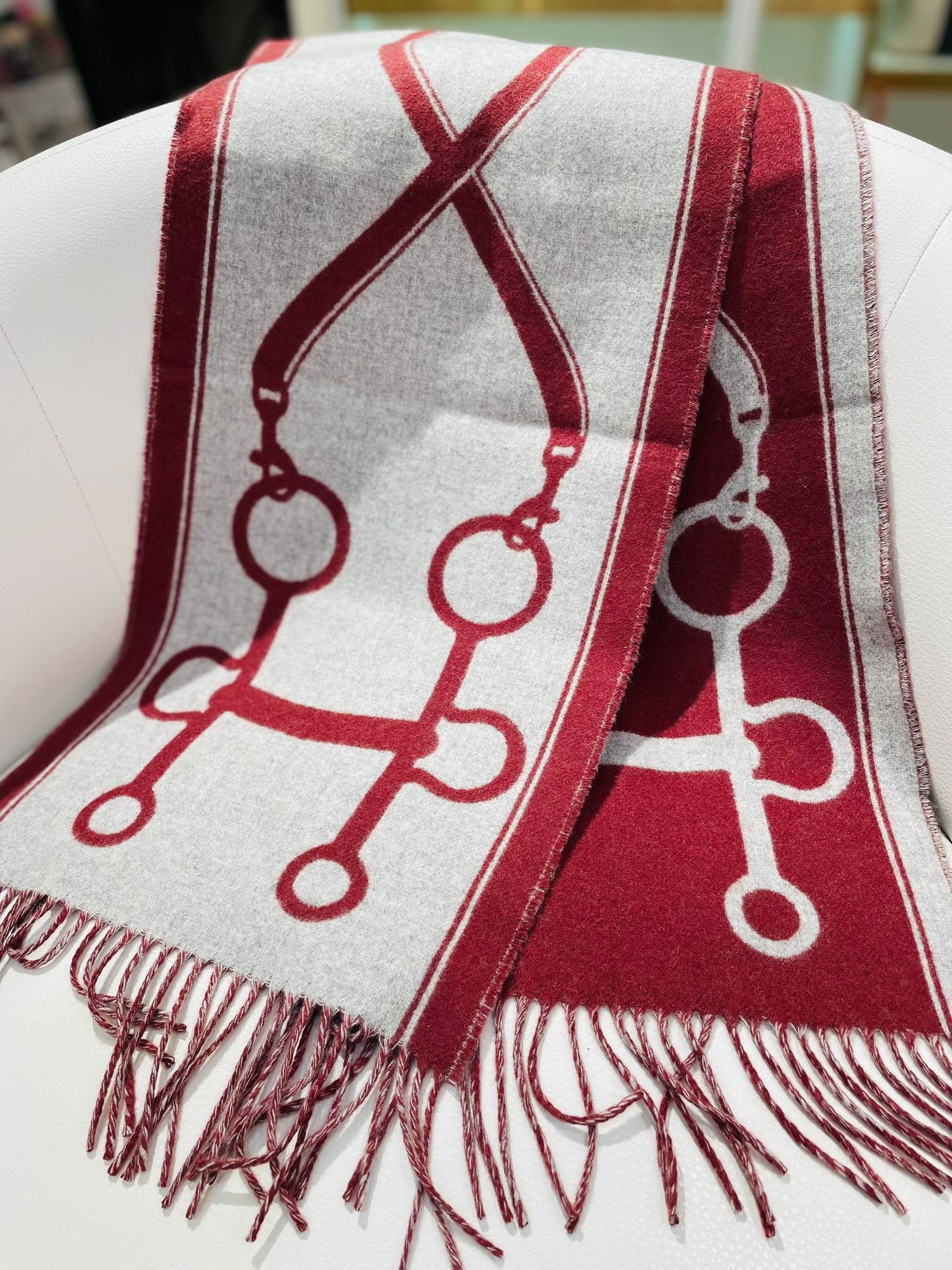 全新 愛馬仕純羊絨圍巾 160X30CM 紅色 【JS508】