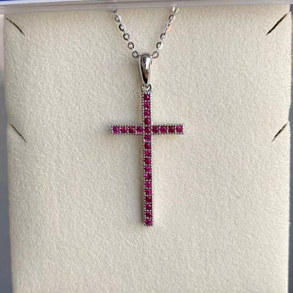 日本直送 精緻紅寶石十字架項鍊【JS401】