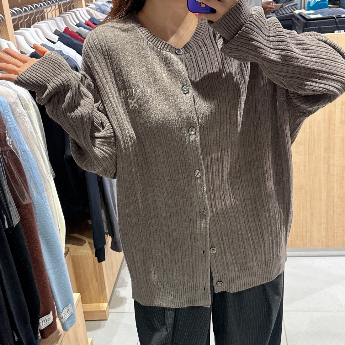 韓國 Satur Fleece Crew Neck Cardigan【SR177】