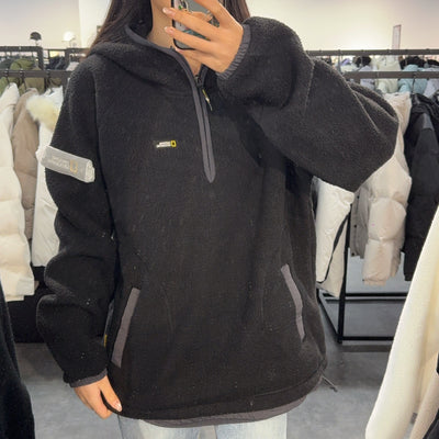 【現貨】韓國 National Geographic Woven Layered Loose Fit Fleece Half Zip Hoodie【NG400】