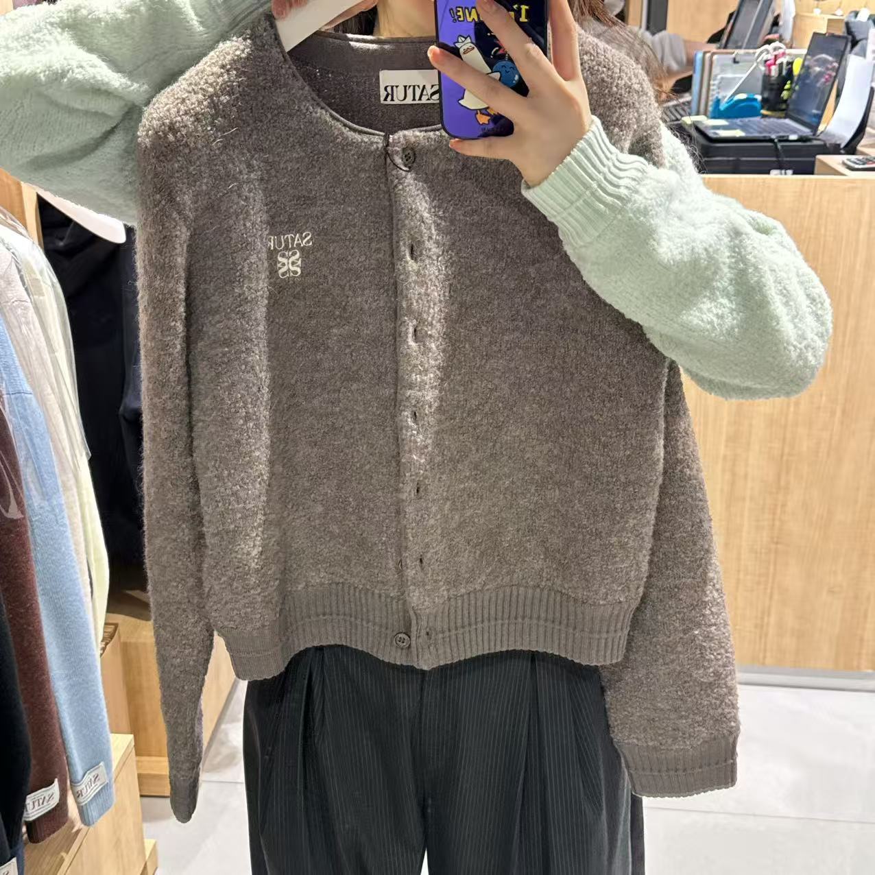 韓國 Satur Buckle Crew Neck Cardigan【SR185】