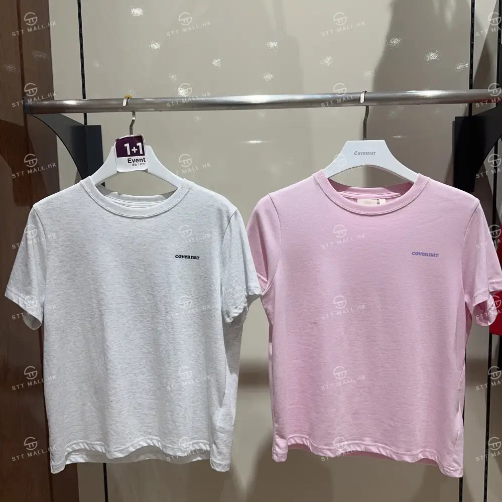 韓國 Covernat Women’s Cool Cotton Essential T-Shirt【CO057】 Light Pink + Heather Gray / WS 一般商品