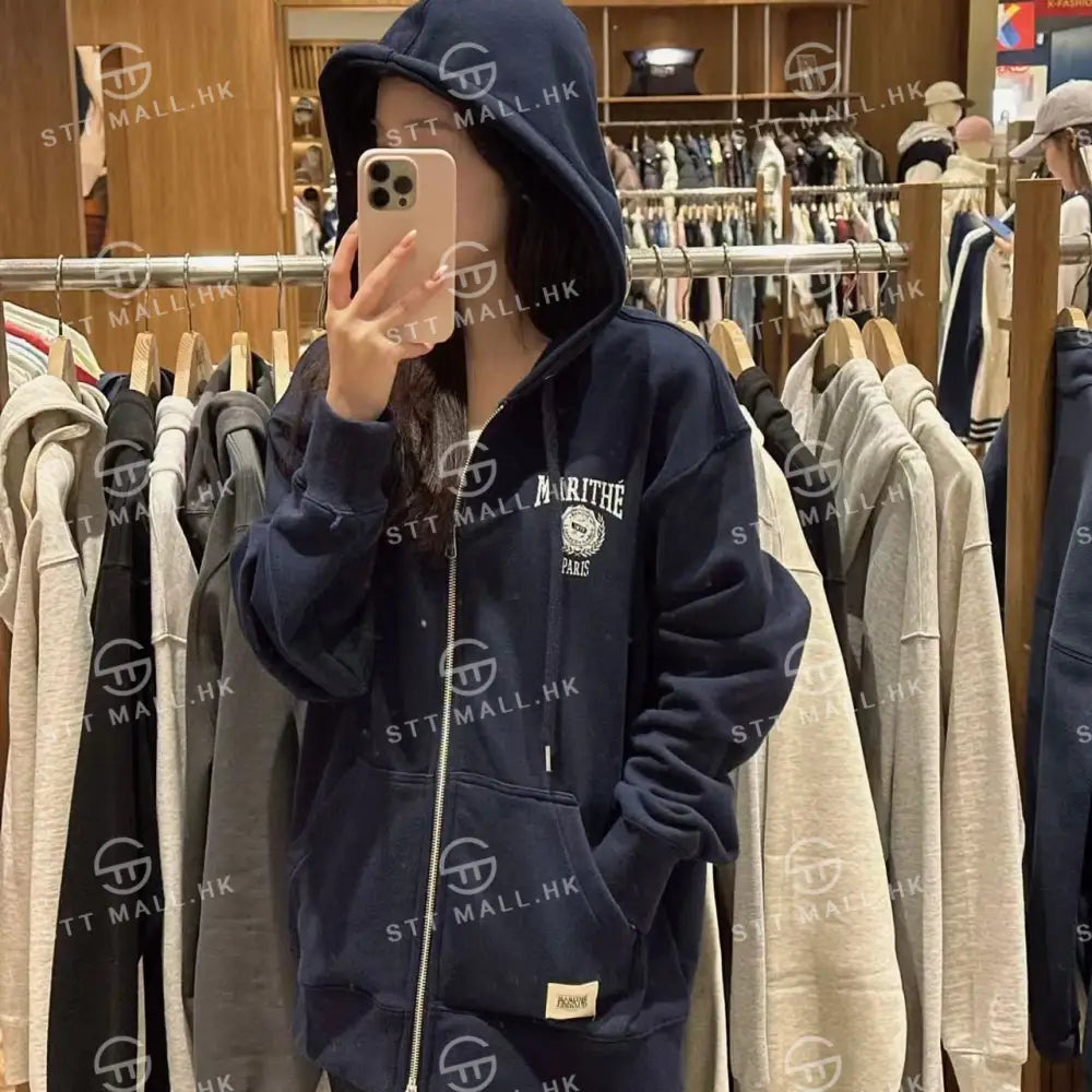 韓國 Marithe Francois Girbaud Big College Logo Graphic Hoodie Zipup【MD022】 Navy 一般商品
