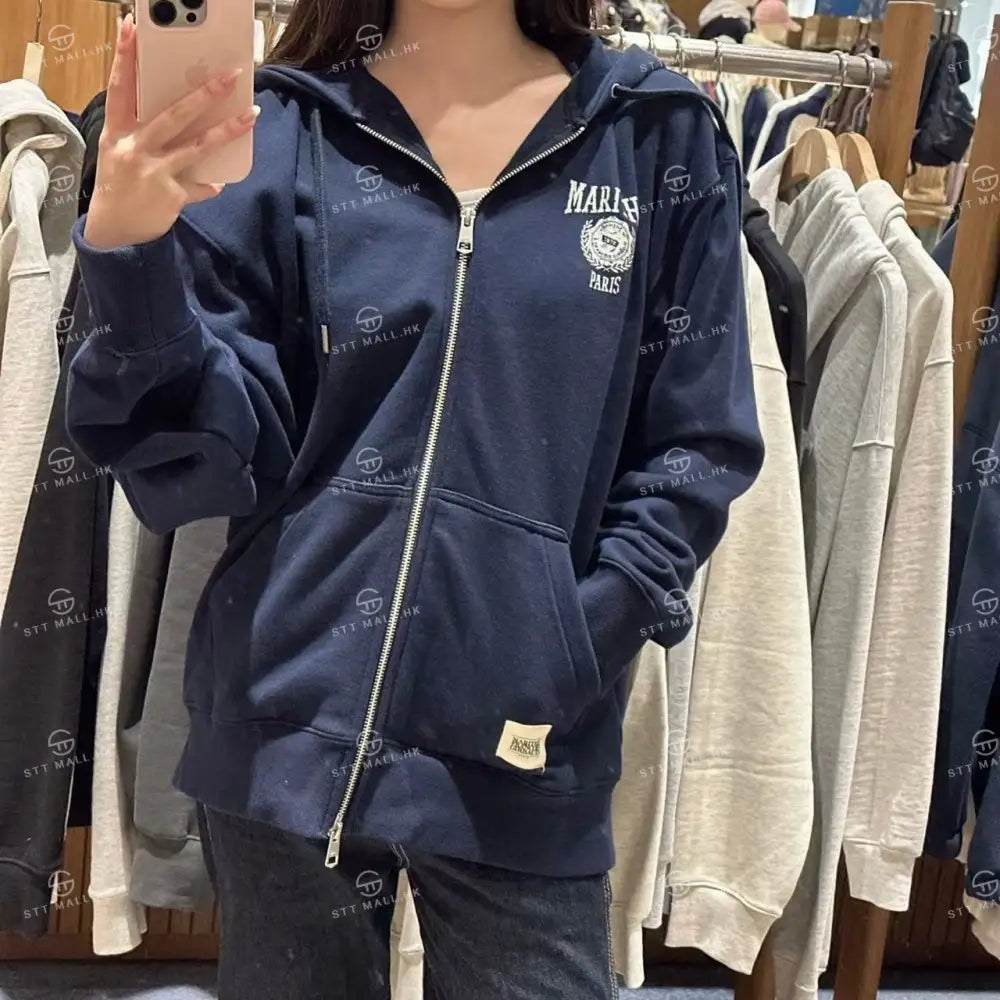 韓國 Marithe Francois Girbaud Big College Logo Graphic Hoodie Zipup【MD022】 Navy 一般商品