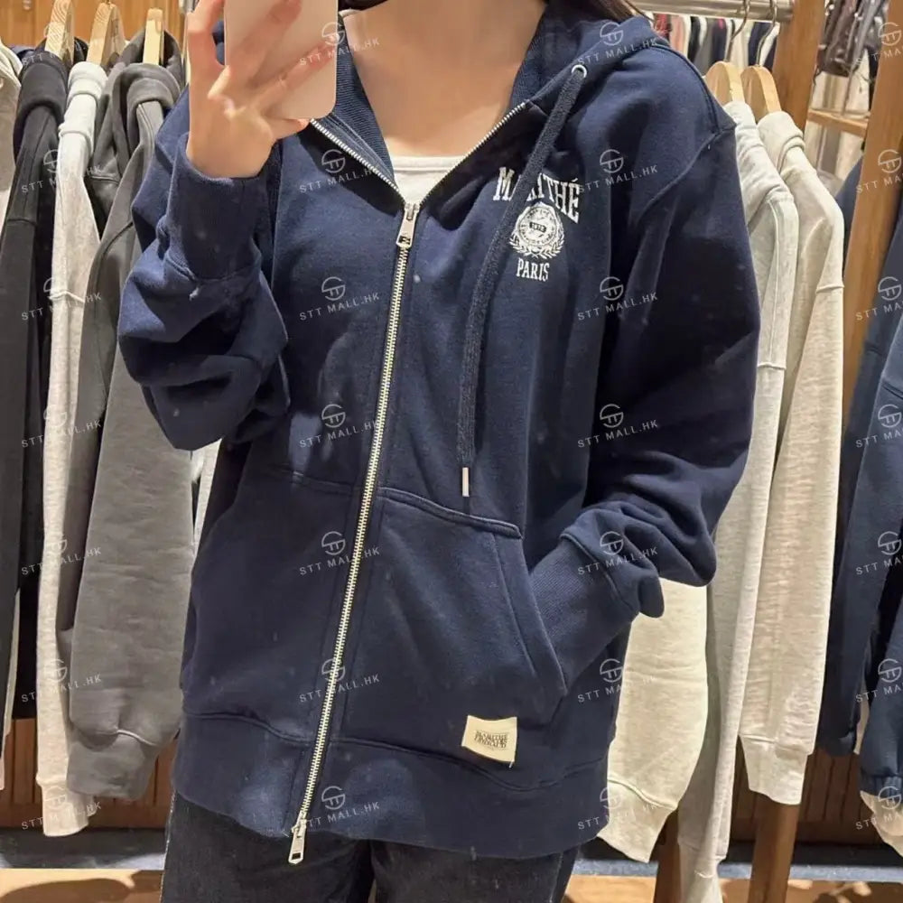 韓國 Marithe Francois Girbaud Big College Logo Graphic Hoodie Zipup【MD022】 Navy 一般商品