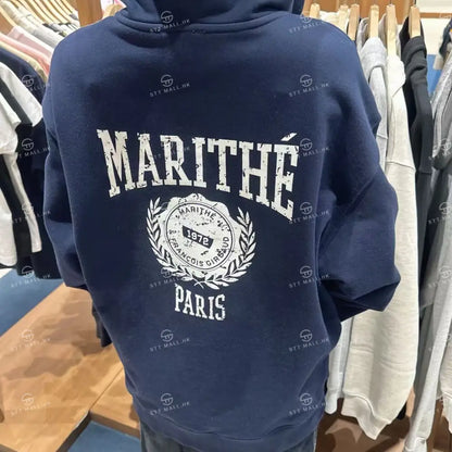 韓國 Marithe Francois Girbaud Big College Logo Graphic Hoodie Zipup【MD022】 Navy 一般商品