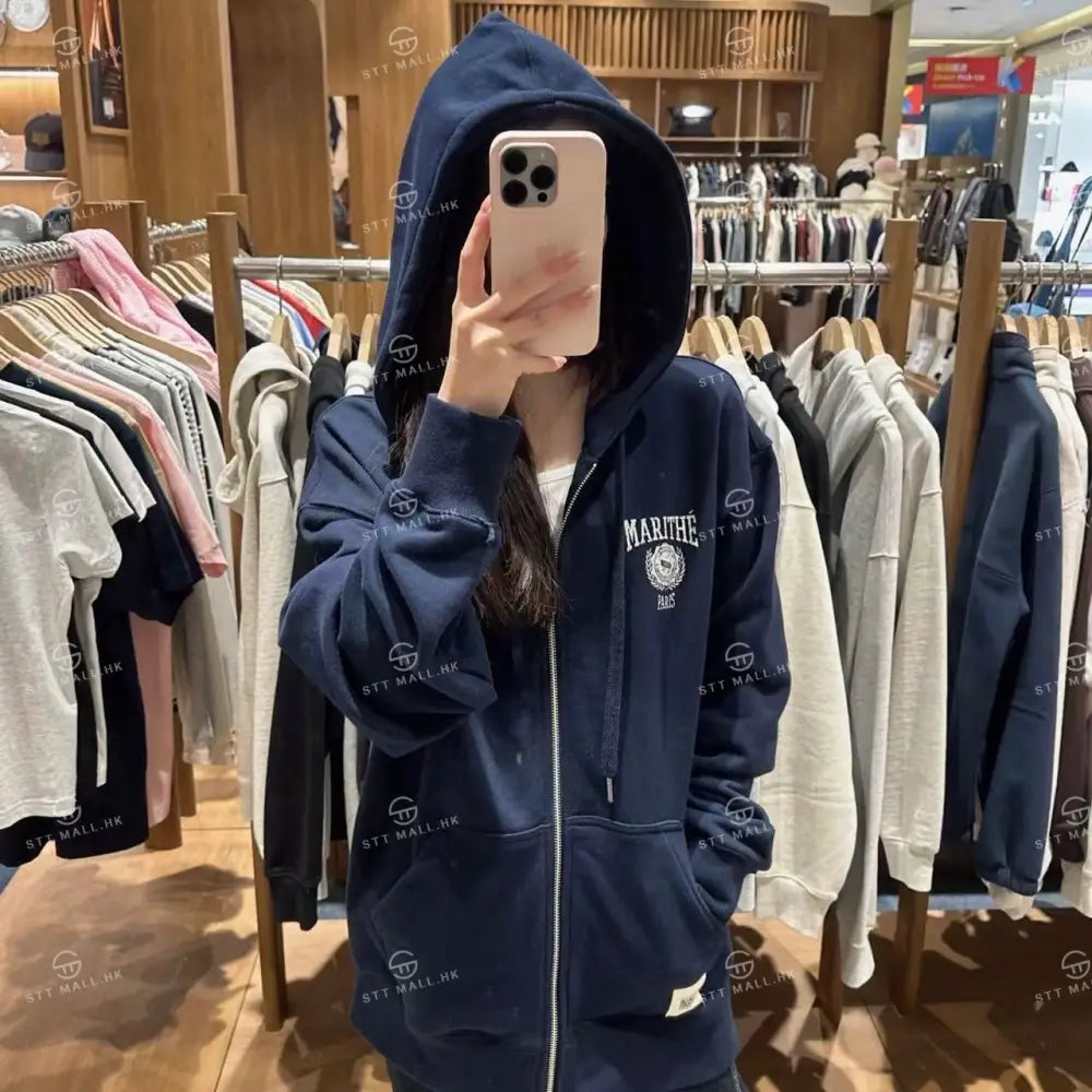 韓國 Marithe Francois Girbaud Big College Logo Graphic Hoodie Zipup【MD022】 Navy 一般商品
