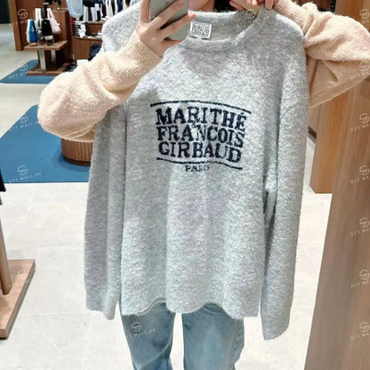 韓國 Marithe Francois Girbaud Boucle Classic Logo Knit Pullover【MD057】 Light Gray / S 一般商品