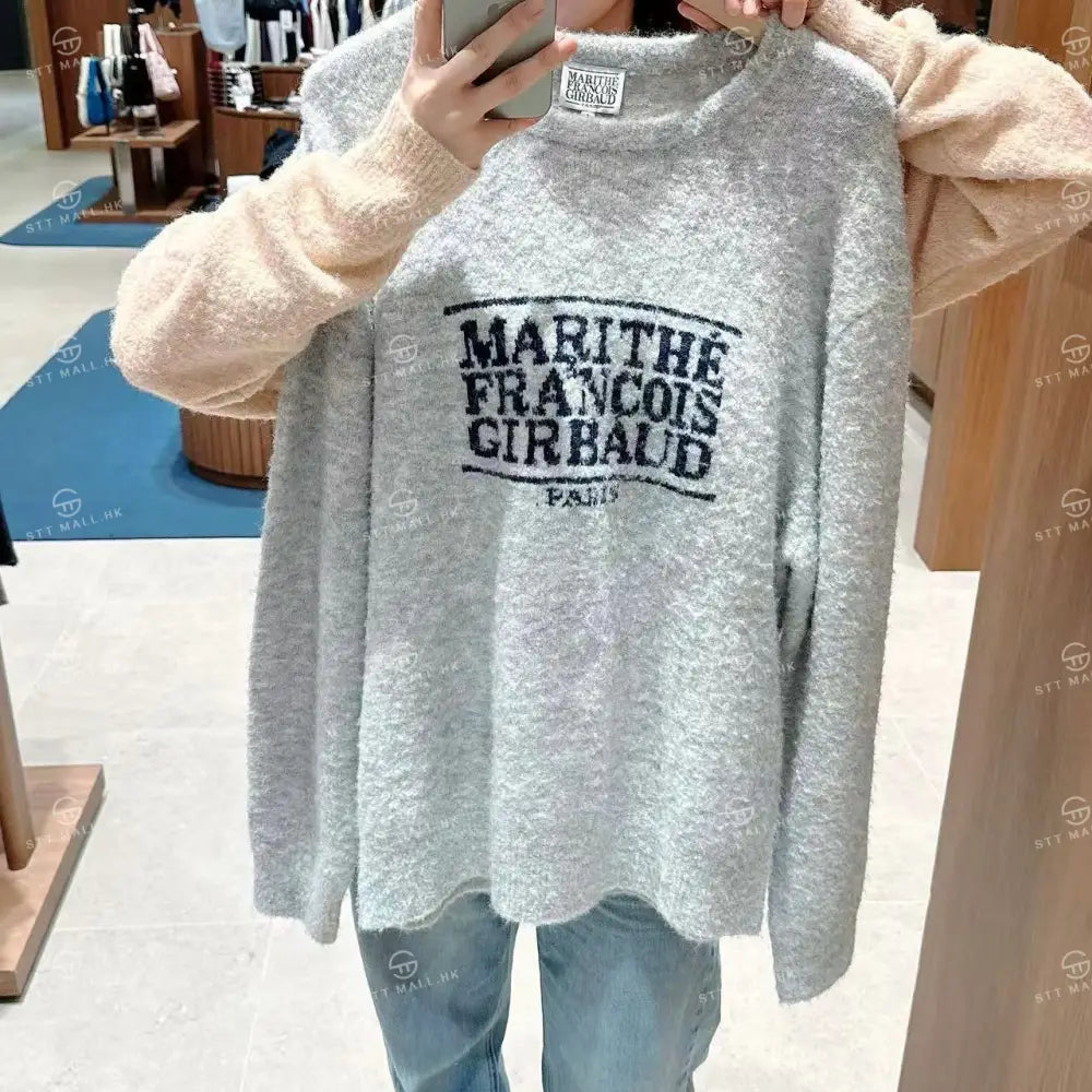 韓國 Marithe Francois Girbaud Boucle Classic Logo Knit Pullover【MD057】 Light Gray / S 一般商品