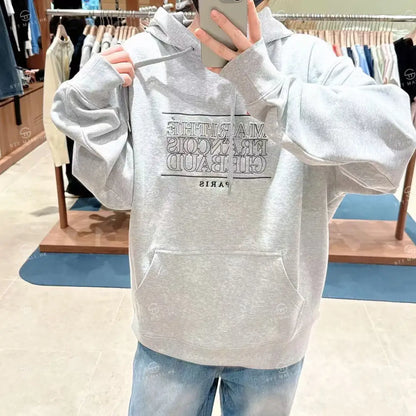 韓國 Marithe Francois Girbaud Classic Logo Applique Mix Hoodie【MD134】 Heather Gray / S 一般商品