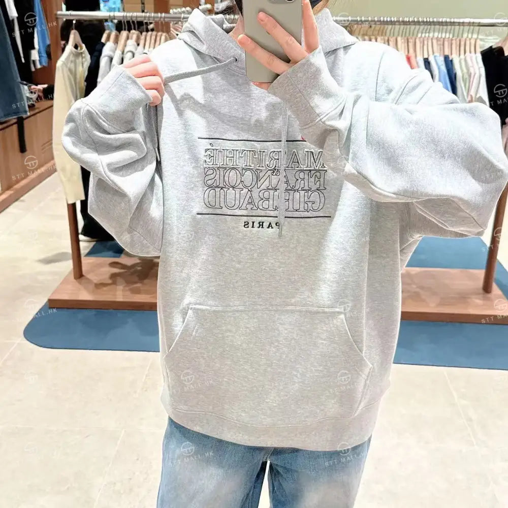 韓國 Marithe Francois Girbaud Classic Logo Applique Mix Hoodie【MD134】 Heather Gray / S 一般商品