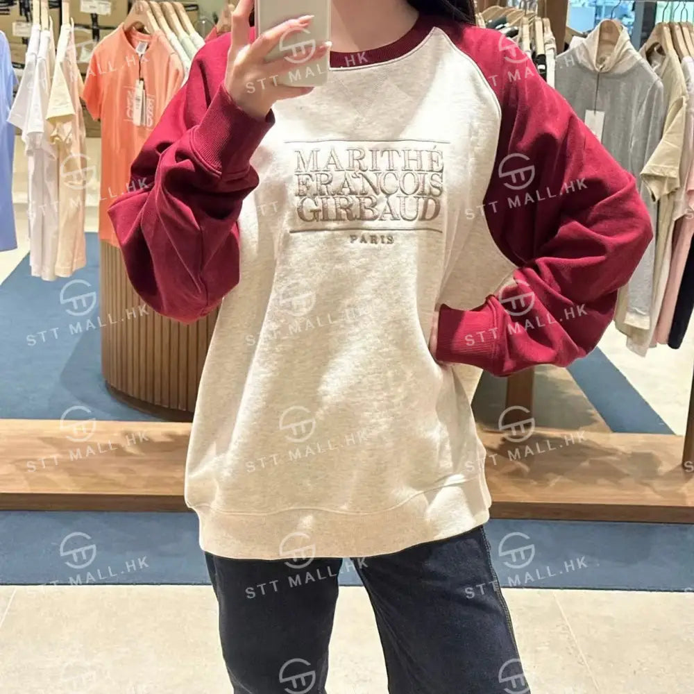 韓國 Marithe Francois Girbaud Classic Logo Color Block Raglan Sweatshirt【MD063】 Burgundy / S 一般商品