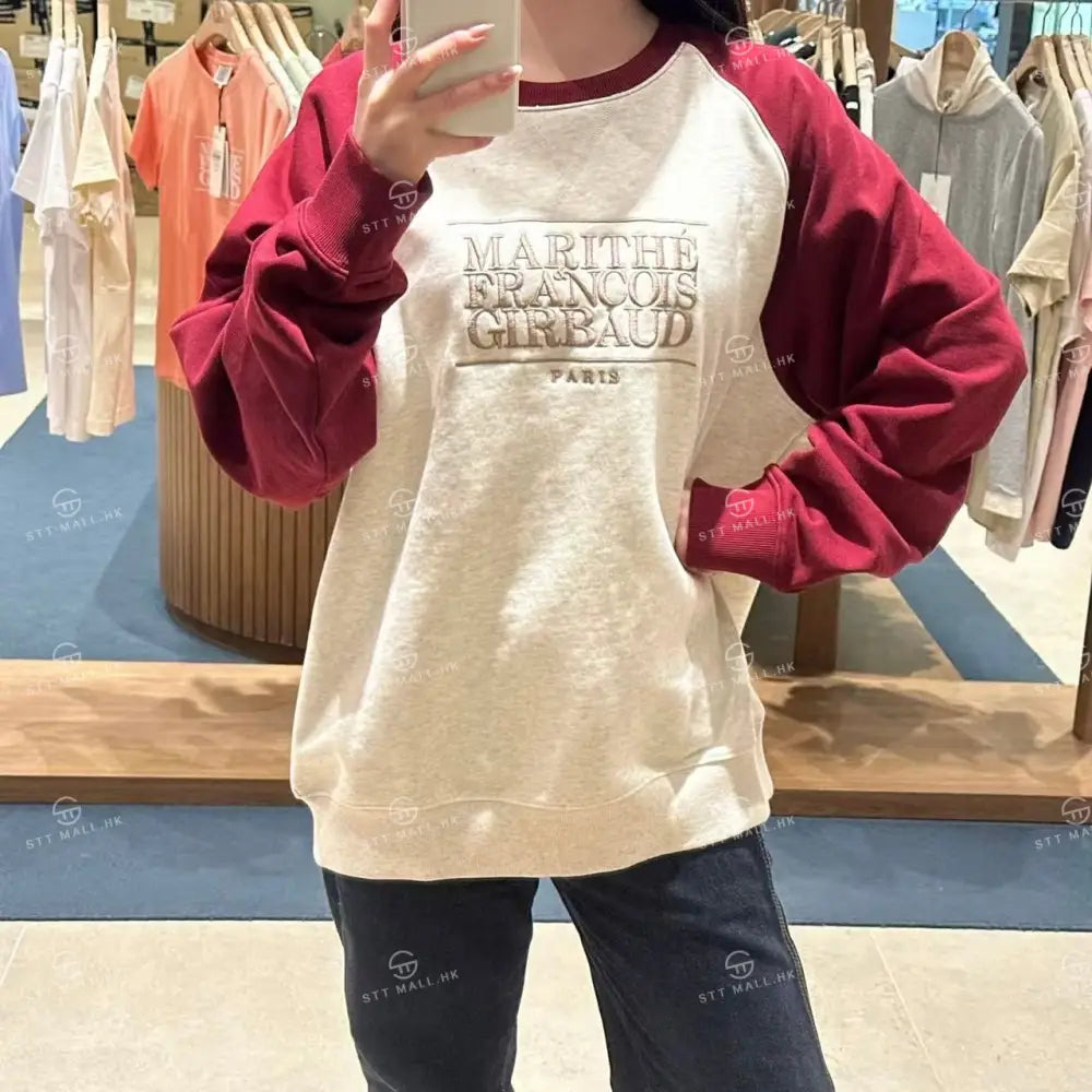 韓國 Marithe Francois Girbaud Classic Logo Color Block Raglan Sweatshirt【MD063】 Burgundy / S 一般商品