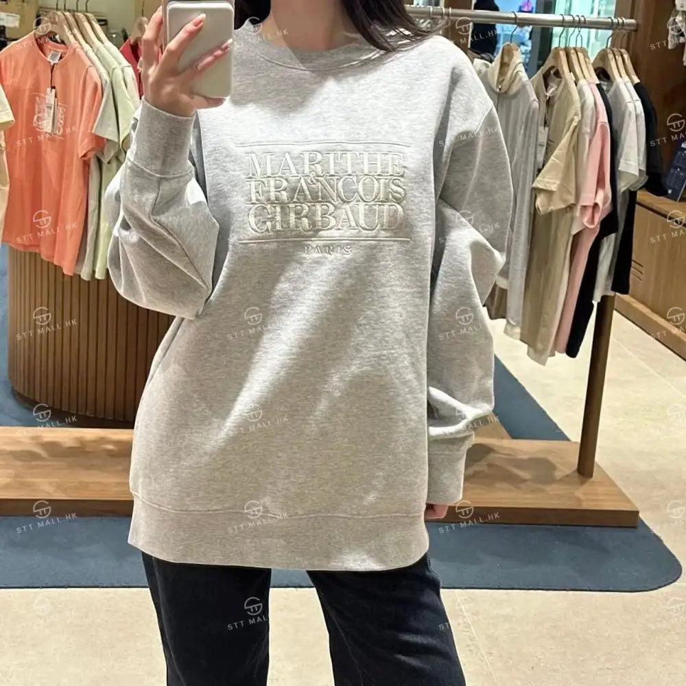 韓國 Marithe Francois Girbaud Classic Logo Embroidery Sweatshirt (Brushed)【MD058】 Heather Gray / S 一般商品