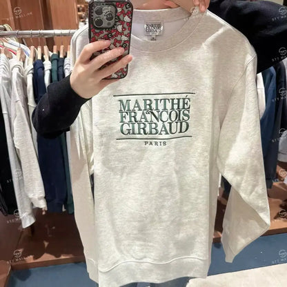韓國 Marithe Francois Girbaud Classic Logo Embroidery Sweatshirt (Brushed)【MD058】 Oatmeal / S 一般商品