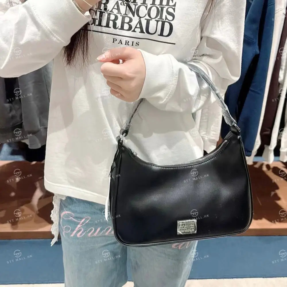 韓國 Marithe Francois Girbaud Classic Logo Faux Leather Hobo Bag【MD020】 Black 一般商品