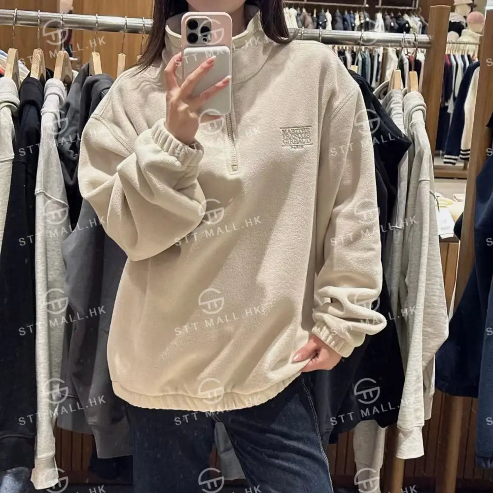 韓國 Marithe Francois Girbaud Classic Logo Half Neck Fleece Sweatshirt【MD052】 Ivory / S 一般商品