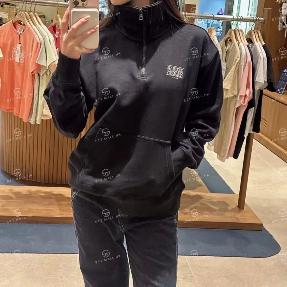 韓國 Marithe Francois Girbaud Classic Logo Half Zipup Sweatshirt【MD056】 Black / S 一般商品