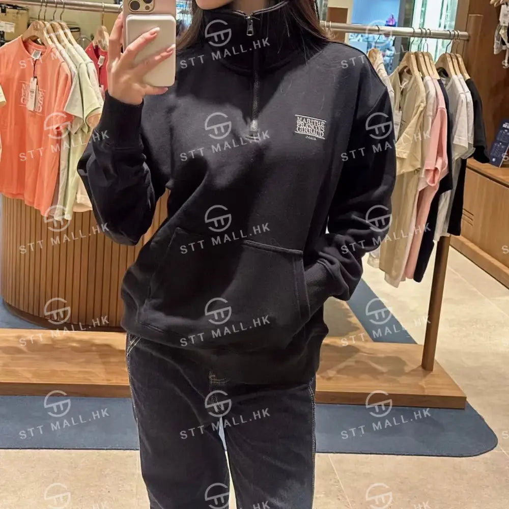 韓國 Marithe Francois Girbaud Classic Logo Half Zipup Sweatshirt【MD056】 Black / S 一般商品